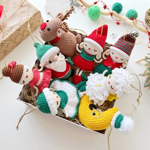 Crochet Christmas Ornaments: Reindeer, Santa, Angel, Elves, Snowflake, Ballerina and Moon, Christmas Decoration Toys, Christmas Gifts