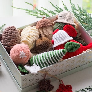 Crochet Christmas Decoration: Bird, Tree, Mushroom, Pine cone, Stars, Acorn /Pattern/PDF/English only/ Christmas Ornaments, Christmas gift
