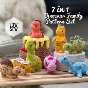 Schema per realizzare dinosauri all'uncinetto - Mini dinosauri a punto basso, mini giocattoli (PDF)