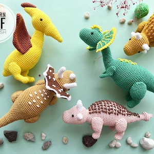 Crochet Dinosaurs: dilophosaurus, pterodactyl, ankylosaurs and triceratops/Pattern/PDF/ English only/ Amigurumi, Dinosaurs, Dinosaurs toys image 1