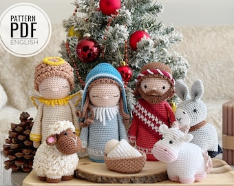 Crochet Nativity Set Pattern: Angel, Mary, Joseph, Jesus and animals (PDF Pattern)