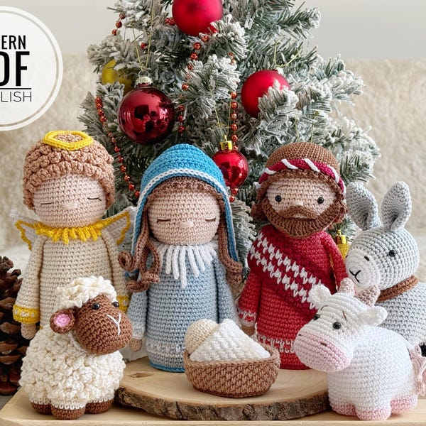 Patrón de Nacimiento a Crochet: Ángel, María, José, Jesús y animales (Patrón PDF)