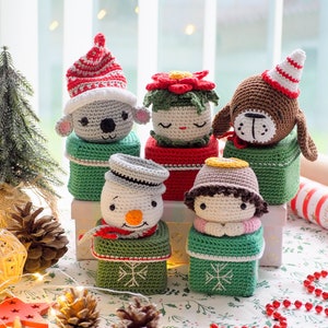 Crochet Christmas Ornaments: Dog, Mouse, Snowman, Angel and Poinsettia with gift inside /Pattern/PDF/English only/ Amigurumi, Christmas