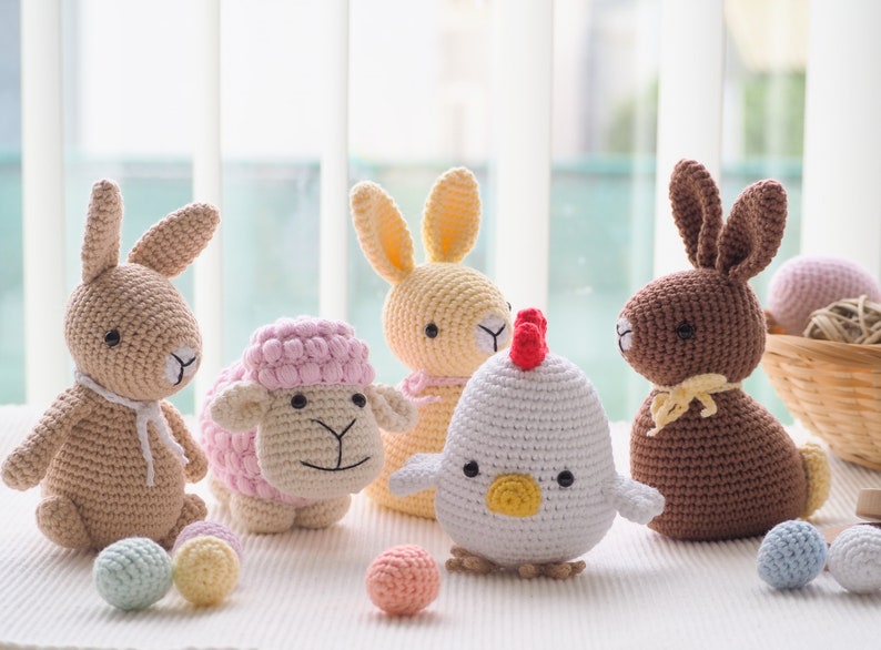 Crochet Easter Decoration: bunnies, sheep's, chick and eggs, Pattern, PDF, English, Easter toys, Amigurumi, Handmade, Easter ornaments image 1