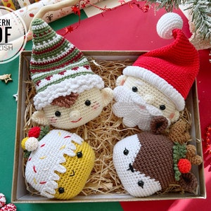 Weihnachtsdekoration gehäkelt: Elfe, Weihnachtsmann, Rentier und Cupcake,/Muster/nur auf Englisch/ Amigurumi, Weihnachtsschmuck, Weihnachtsbaumdeko