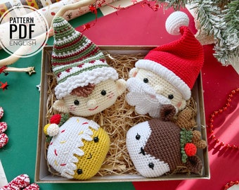 Crochet Christmas decoration: Elf, Santa, Reindeer and Cupcake,/Pattern/ English only/ Amigurumi, Christmas ornaments, Christmas Tree Decor