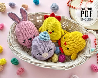 Crochet Easter decorations: Bird, Bunny, Rooster and Chick/ Pattern, PDF, English only/ Easter toys, Easter decoration, Amigurumi, Handmade