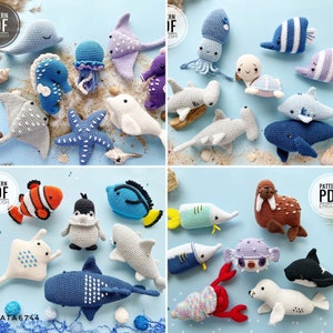 Crochet Bundle of 24 Sea Animals/Pattern, PDF, English only/Ocean Animals, Crochet Sea Toys