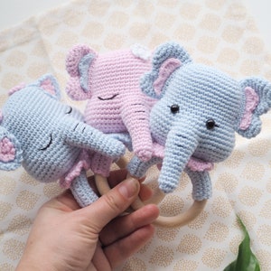 Crochet Elephant teethe/rattle/holder /Pattern/PDF/English, German only/ Amigurumi, Baby shower, Baby toy, Newborn, Plush toy, Newborn Toy image 9