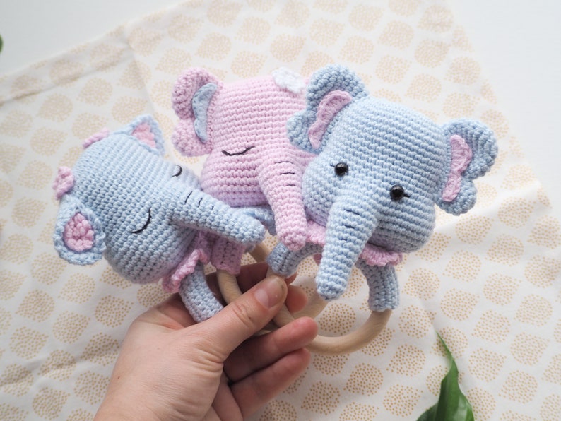 Crochet Elephant teethe/rattle/holder /Pattern/PDF/English, German only/ Amigurumi, Baby shower, Baby toy, Newborn, Plush toy, Newborn Toy image 9