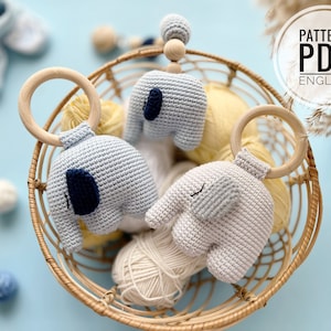 Crochet Elephant rattle/teether, Baby stroller /Pattern/PDF/English only/ Baby toy, baby shower, Newborn Toy, Plush toy, Amigurumi