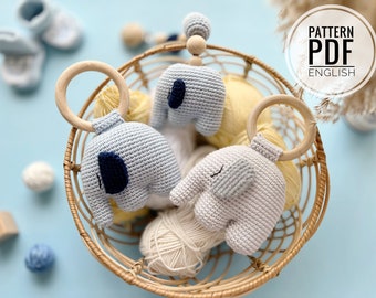 Crochet Elephant rattle/teether, Baby stroller /Pattern/PDF/English only/ Baby toy, baby shower, Newborn Toy, Plush toy, Amigurumi