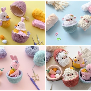 Juguetes de Pascua 4 en 1 a crochet: Patrón de conejo, oveja y pollo (PDF)