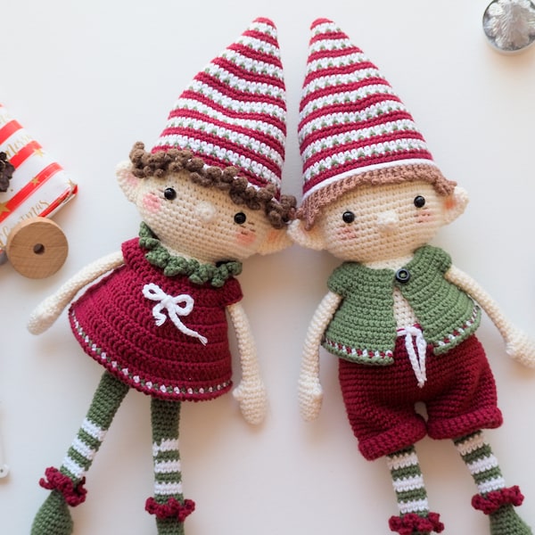Patrón de elfos navideños de ganchillo, muñeco navideño (PDF)