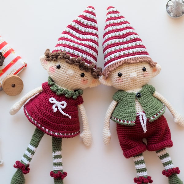 Crochet Elfes de Noël /Modèle/PDF/Anglais seulement/ Amigurumi, Jouet de Noël, Elfe de Noël, Amigurumi, Période de Noël, Décoration de Noël