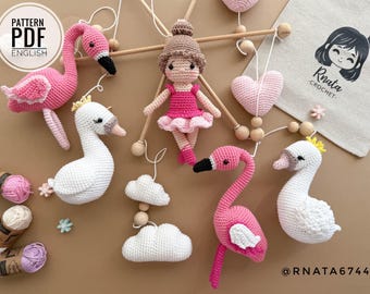 Crochet Baby Mobile Pattern: Ballerina, Swan, Flamingo (PDF)