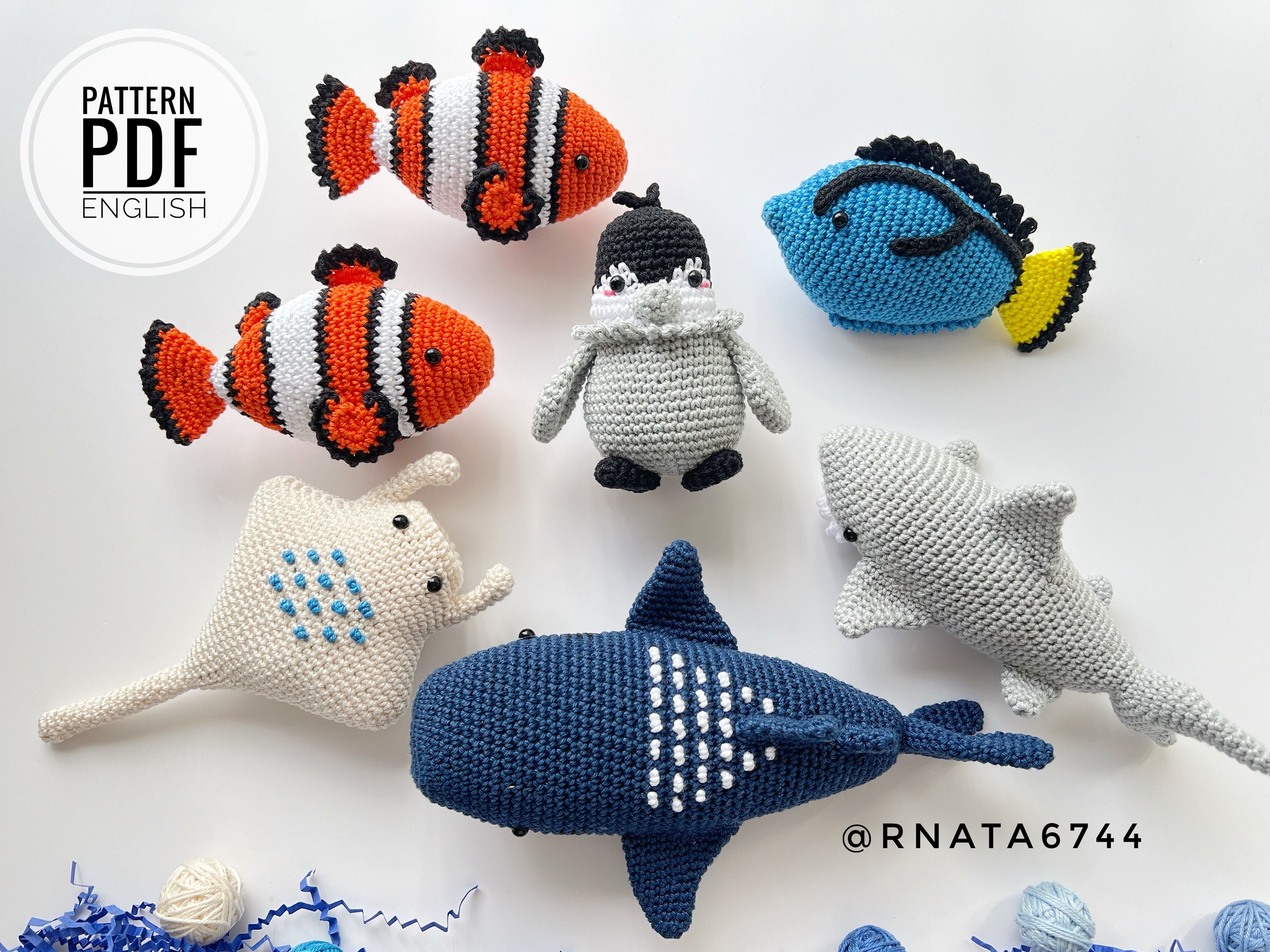 かぎ針編みの海の生き物パターン：あみぐるみオーシャントイ（PDF