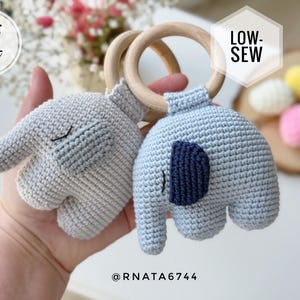 かぎ針編みのゾウのガラガラとおしゃぶりクリップの型紙（PDF）