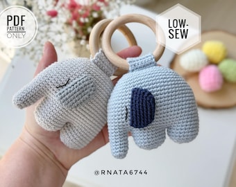 Patrón de ganchillo para sonajero de elefante y clip para chupete (PDF)
