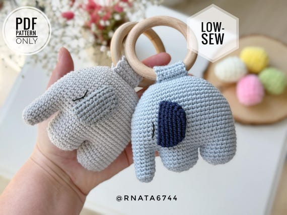 Crochet Elephant Rattle and Pacifier Clip Pattern (PDF)