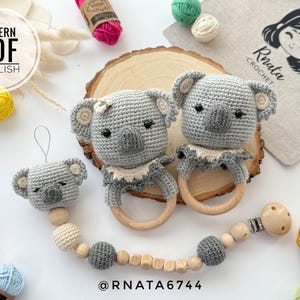 Crochet Koala rattle/teether, Pacifier clip/necklace /Pattern/PDF/English only/ Amigurumi, Plush toy, baby shower, Stuffed toy, Koala Toy