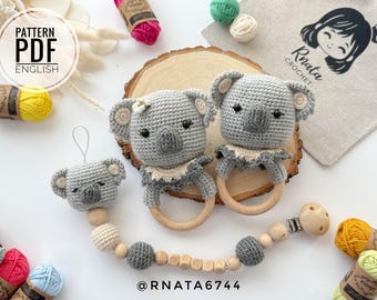 Crochet Koala Rattle and Pacifier Clip, Baby Toy (PDF)