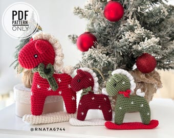 Patrón de ganchillo para caballito balancín navideño / Decoración navideña amigurumi / PDF
