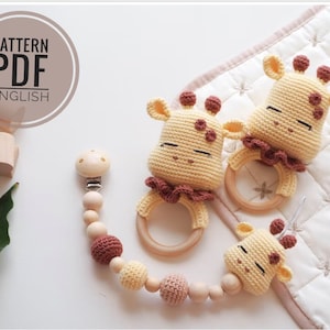 Crochet Giraffe Rattle and Pacifier Clip Pattern, Baby Toy (PDF)