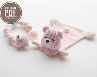Muster Teddy Bär Lovey mit Nuckel, Baby Spielzeug gehäkelt (PDF)