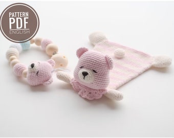 Crochet Teddy Bear Lovey and Pacifier Clip, Pattern, PDF, English, Amigurumi, Baby Shower, Newborn, Baby Shower, Plush Toy, Pattern Bear