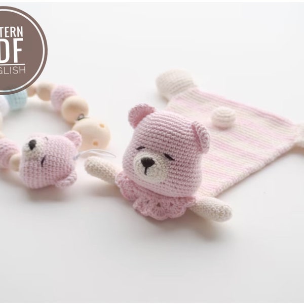 Crochet Teddy Bear Lovey and Pacifier Clip, Pattern, PDF, English, Amigurumi, Baby Shower, Newborn, Baby Shower, Plush Toy, Pattern Bear