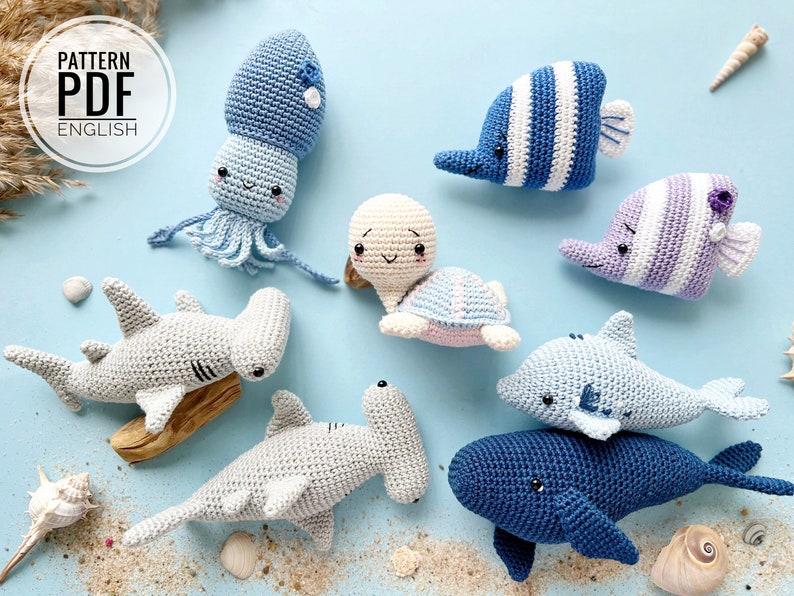 Lot de 24 animaux marins/motif au crochet, PDF, anglais uniquement/Animaux marins, Jouets marins au crochet, Jouets pour bébé, Jouets nouveau-né, Amigurumis image 3