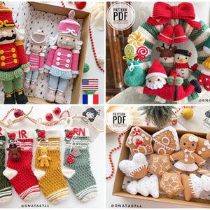 Patrón de crochet para paquete navideño: Cascanueces, corona, pan de jengibre y calcetín (PDF)