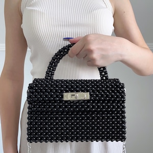 Black Pearl Beaded Evening Bag: Vintage Style Clutch