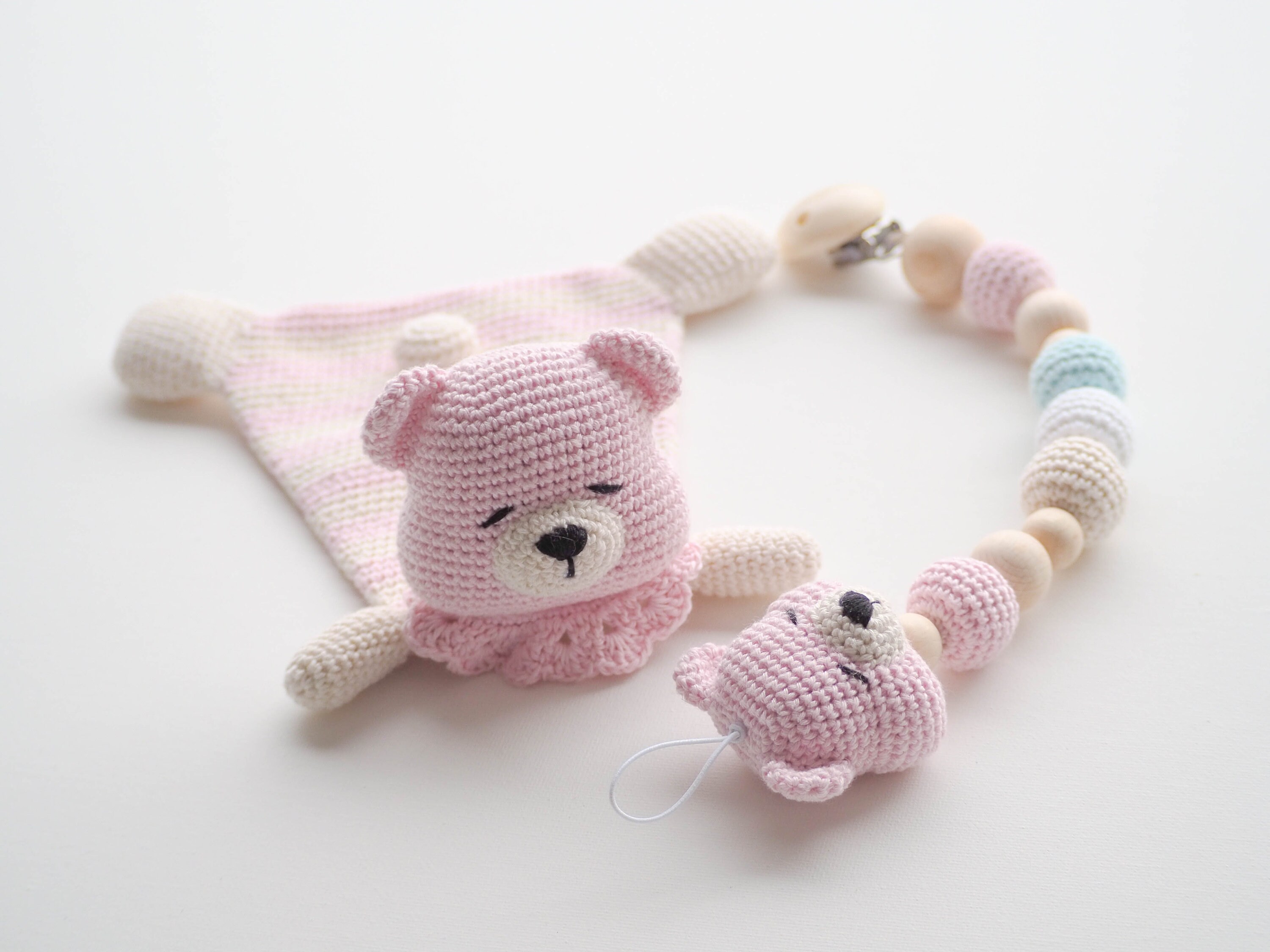 Set Crochet Teddy bear Lovey and Pacifier Clip Pattern PDF Etsy