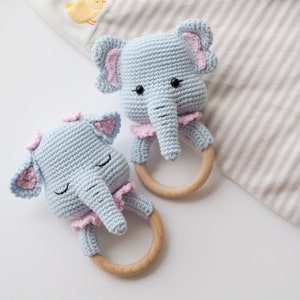 Crochet Elephant teethe/rattle/holder /Pattern/PDF/English, German only/ Amigurumi, Baby shower, Baby toy, Newborn, Plush toy, Newborn Toy image 4