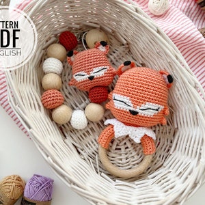 Crochet Baby Fox Teether/Rattle, Fox Holder, Pacifier Necklace/Clip, Pattern, PDF, English