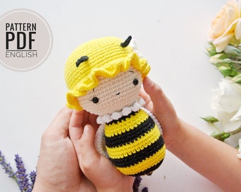 Crochet Lady Bee Pattern/PDF/English, German only/ Amigurumi, Bee pattern, Cute Bee toy, Plush toy