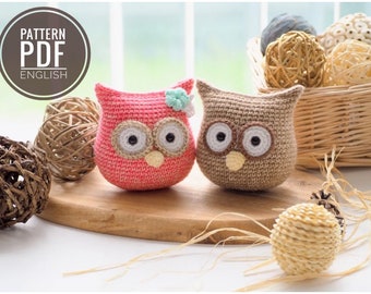 Crochet Owl family: mum and baby /Pattern/PDF/English only/ Crochet owl pattern, Owl amigurumi, Crocheted owl pattern, Amigurumi