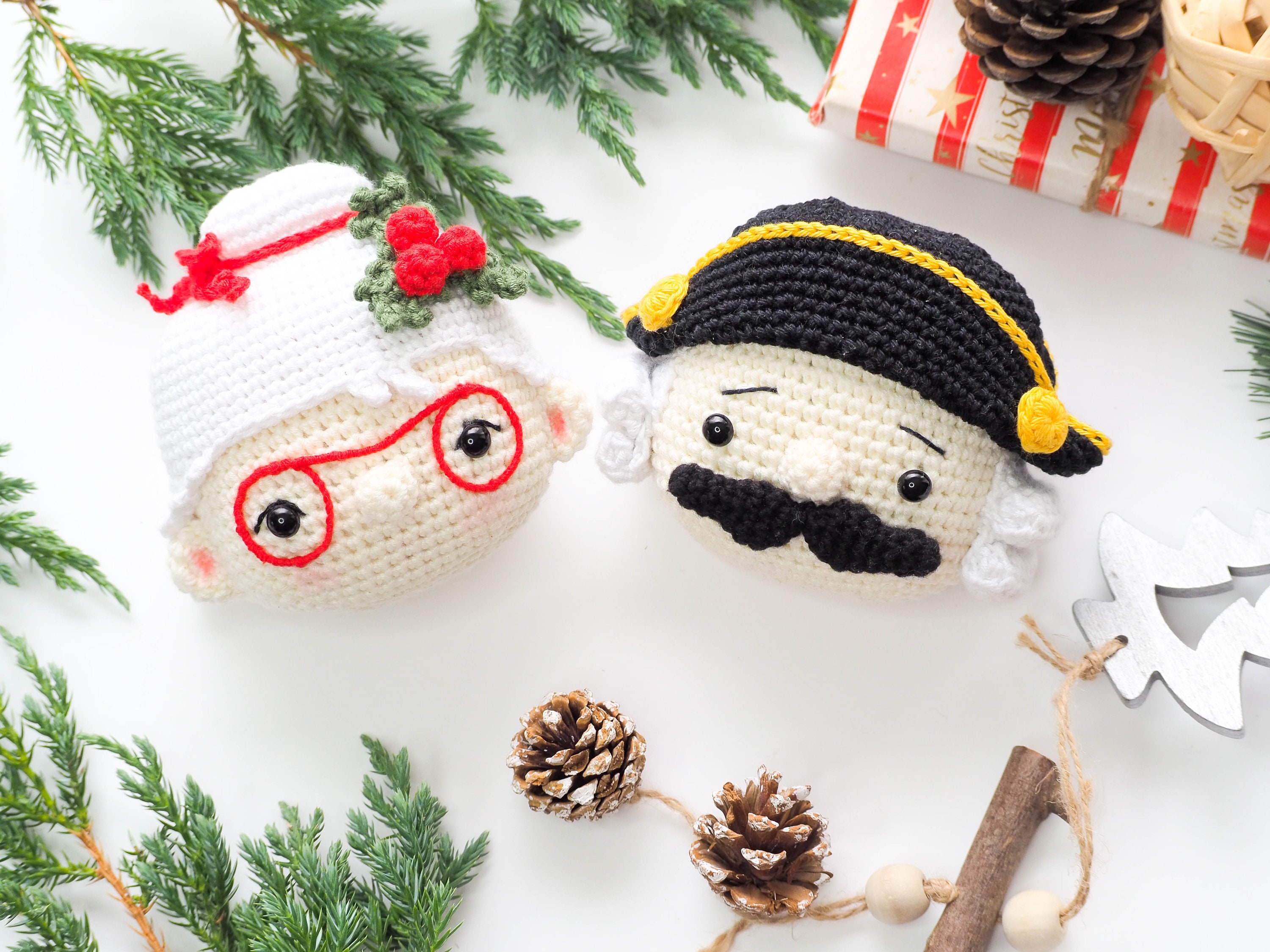 かぎ針編みのクリスマスオーナメントのパターン：サンタクロース、妖精