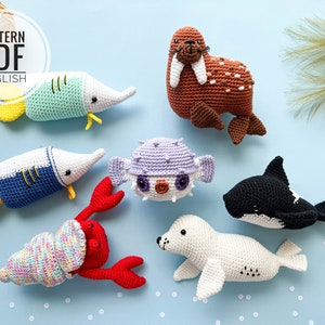 Crochet Sea Animals: Orca, puffer fish, sailfish, walrus,  seal and crab, Pattern, PDF, English, Amigurumi, Crochet toys