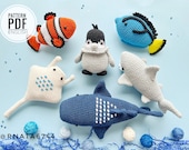 ハンドメイド　編みぐるみ　置物　インテリア　かぎ針編み　海の生き物 かぎ針編み海洋生物ジンベエザメかわいい編みぐるみ | iichi