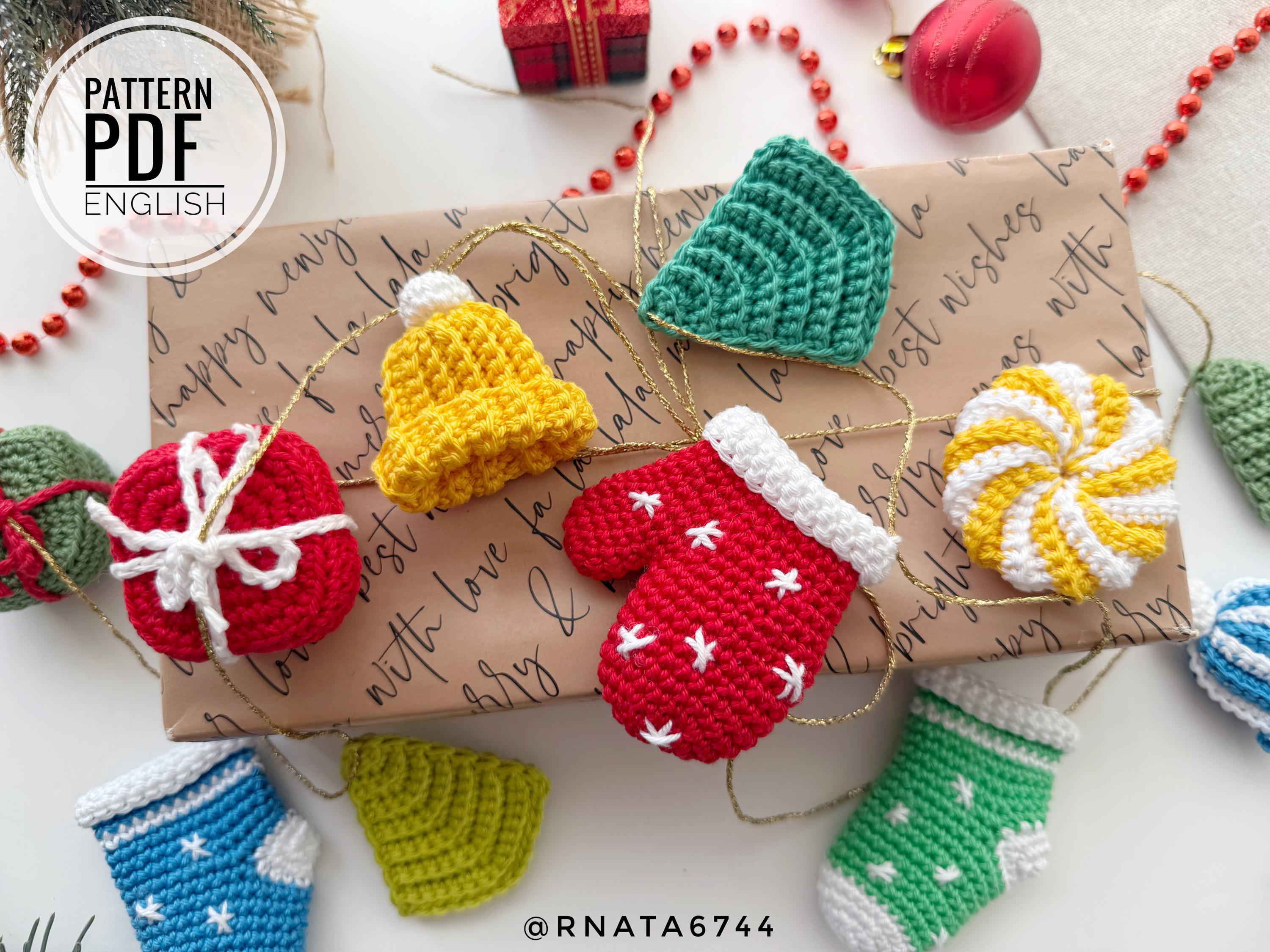 かぎ針編みのクリスマスガーランドオーナメントのパターン：ミニ（PDF