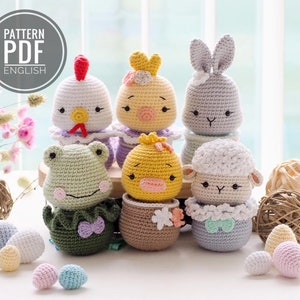 Crochet Easter Decoration: bunny, chick, rooster, duck, sheep and frog, Pattern, PDF, English, Easter decor, Easter toy, Amigurumi