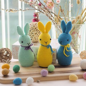 Osterdeko zu häkeln: Küken mit Ei, Hahn, Hase mit Schleife und Hase mit Spitze /Muster/PDF/English only/ Amigurumi, Osterspielzeug Bild 8