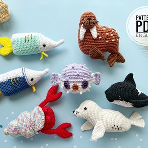 Lot de 24 animaux marins/motif au crochet, PDF, anglais uniquement/Animaux marins, Jouets marins au crochet, Jouets pour bébé, Jouets nouveau-né, Amigurumis image 4