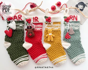 Patrón de media navideña de crochet con mini adornos (PDF)