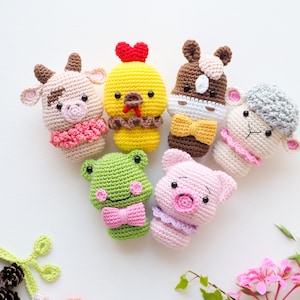 Crochet Mini Toys: frog, chick, sheep, pig, horse and cow /pattern/PDF/English only/ Amigurumi, Baby toy, Stuffed mini Toys, Baby Mobile