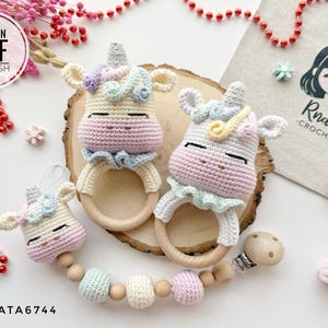 Crochet Unicorn Rattle and Pacifier Clip Pattern (PDF)