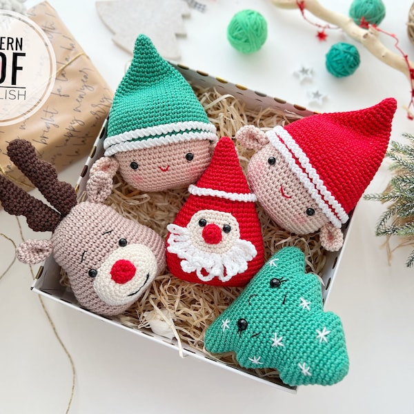 Crochet Christmas Ornaments: Elf, Christmas Tree, Santa and Reindeer /Pattern/PDF/English only/ Christmas gift, Christmas Decoration Toys